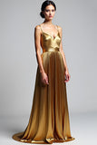 Oro A Line Spaghetti Straps Increspato Abito da Cerimonia