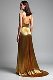 Oro A Line Spaghetti Straps Increspato Abito da Cerimonia