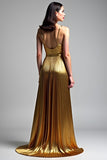 Oro A Line Spaghetti Straps Increspato Abito da Cerimonia