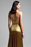 Oro A Line Spaghetti Straps Increspato Abito da Cerimonia