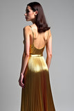 Oro A Line Spaghetti Straps Increspato Abito da Cerimonia