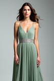 Dusty Sage Increspato Spaghetti Straps A Line Abito Formale