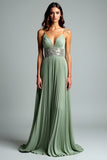 Increspato A Line Grigio Verde Spaghetti Straps Abito da sposa ospite