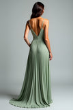 Increspato A Line Grigio Verde Spaghetti Straps Abito da sposa ospite