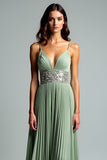 Increspato A Line Grigio Verde Spaghetti Straps Abito da sposa ospite