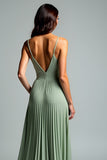 Increspato A Line Grigio Verde Spaghetti Straps Abito da sposa ospite