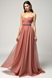 Dusty Rose senza spalline una linea di tulle Abito da Cerimonia