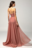 Dusty Rose senza spalline una linea di tulle Abito da Cerimonia