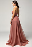 Dusty Rose senza spalline una linea di tulle Abito da Cerimonia