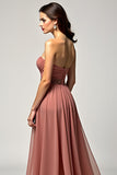 Dusty Rose senza spalline una linea di tulle Abito da Cerimonia