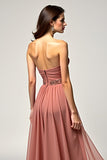Dusty Rose senza spalline una linea di tulle Abito da Cerimonia