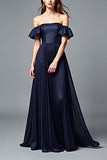 Off the Shoulder Navy increspato una linea di abito formale