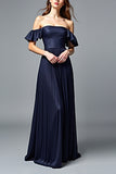 Off the Shoulder Navy increspato una linea di abito formale