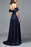 Off the Shoulder Navy increspato una linea di abito formale