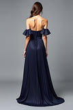 Off the Shoulder Navy increspato una linea di abito formale