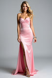Guaina rosa Sweetheart Abito da Cerimonia con fessura