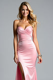 Guaina rosa Sweetheart Abito da Cerimonia con fessura