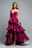 Viola scuro Spaghetti Straps Tiered Tulle Abito da sposa ospite
