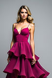 Viola scuro Spaghetti Straps Tiered Tulle Abito da sposa ospite