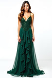 Increspature Verde Scuro Spaghetti Straps Guaina Abito Da Sposa Ospite