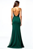 Increspature Verde Scuro Spaghetti Straps Guaina Abito Da Sposa Ospite