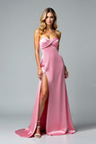Guaina rosa Sweetheart Abito da Cerimonia con fessura