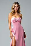 Guaina rosa Sweetheart Abito da Cerimonia con fessura