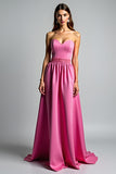 Fucsia A Line senza spalline increspato Abito da Cerimonia