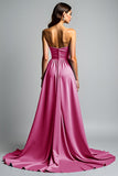 Fucsia A Line senza spalline increspato Abito da Cerimonia