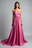 Fucsia A Line senza spalline increspato Abito da Cerimonia