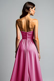 Fucsia A Line senza spalline increspato Abito da Cerimonia