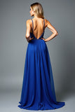 Una linea di perline Royal Blue Spaghetti Straps Abito da sposa ospite