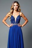 Una linea di perline Royal Blue Spaghetti Straps Abito da sposa ospite