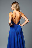 Una linea di perline Royal Blue Spaghetti Straps Abito da sposa ospite
