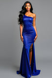 Una spalla guaina Royal Blue Abito da Cerimonia con fessura