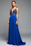 Scintillante perline Spaghetti Straps Royal Blue A Line Abito formale