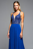 Scintillante perline Spaghetti Straps Royal Blue A Line Abito formale