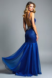 sirena Royal Blue Spaghetti Straps Abito lungo da ballo