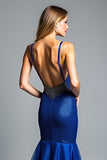 sirena Royal Blue Spaghetti Straps Abito lungo da ballo
