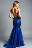 sirena Royal Blue Spaghetti Straps Abito lungo da ballo
