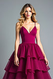 Borgogna Spaghetti Straps A Line Abito Lungo Formale