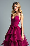 Borgogna Spaghetti Straps A Line Abito Lungo Formale