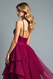 Borgogna Spaghetti Straps A Line Abito Lungo Formale