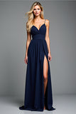 A Line Navy Spaghetti Straps Abito lungo da sposa da sposa