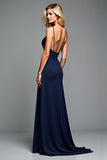 A Line Navy Spaghetti Straps Abito lungo da sposa da sposa