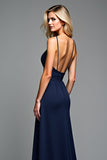 A Line Navy Spaghetti Straps Abito lungo da sposa da sposa
