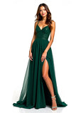 Verde scuro Spaghetti Straps una linea di abito da sposa lungo ospite con fessura