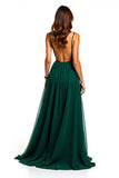 Verde scuro Spaghetti Straps una linea di abito da sposa lungo ospite con fessura