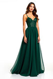 Verde scuro Spaghetti Straps una linea di abito da sposa lungo ospite con fessura