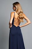 A Line Navy Spaghetti Straps Abito Formale Lungo con Spacco